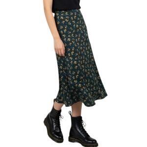 VTG 90s La Fete Floral Maxi Skirt Blue Brown Ditsy Print Cottagecore Whimsigoth